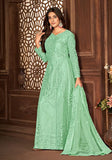 Festive Green Sequin Thread Embroidered Net Anarkali Set Online Shopping