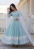 Festive Light Blue Embroidered Georgette Anarkali Set Online Shopping