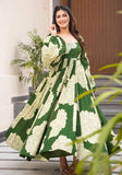 Festive Mehendi Green Digital Print Muslin Silk Anarkali Set Online Shopping