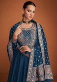 Festive Navy Blue Embroidered Silk Anarkali Kurta Set Online Shopping