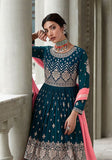 Festive Turquoise Pink Sequin Thread Embroidered Georgette Anarkali Set Online Shopping