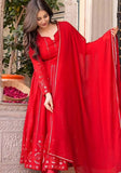 Festive Red Thread Sequin Embroidered Faux Georgette Anarkali Set Online Shopping