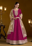 Festive Rani Pink Embroidered Chanderi Anarkali Kurta Set Online Shopping