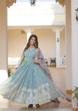 Festive Sky Blue Embroidered Georgette Anarkali Kurta With Dupatta Online Shopping