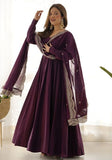 Festive Wine Solid Soft Organza Silk Anarkali Set Online Shopping