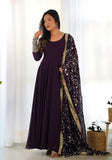 Festive Wine Embroidered Georgette Anarkali Set Online Shopping