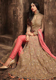 Festive Beige And Pink Zari Embroidered Georgette Kurta Set Online Shopping