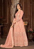 Festive Peach Sequin Thread Embroidered Net Anarkali Set Online Shopping