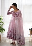 Festive Pink Digital Print Organza Anarkali Set Online Shopping