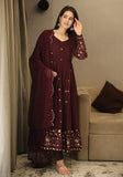 Festive Wine Embroidered Georgette Anarkali Set Online Shopping