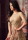 Festive Beige Zari Embroidered Net Kurta Set Online Shopping