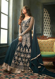 Festive Teal Blue Zari Embroidered Net Kurta Set Online Shopping