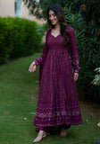 Festive Purple Embroidered Faux Cotton Anarkali Set Online Shopping