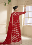 Festive Red Zari Embroidered Georgette Kurta Set Online Shopping