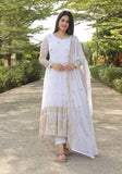 Festive White Thread Sequin Embroidered Faux Georgette Anarkali Set Online Shopping