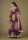 Festive Wine Embroidered Georgette Kurta Set Online Shopping