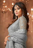 Festive Grey Sequin Thread Embroidered Net Anarkali Set Online Shopping