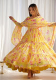 Festive Yellow Floral Print Pure Soft Fox Georgette Anarkali Set Online Shopping