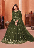 Festive Mehendi Embroidered Art Silk Anarkali Kurta Set Online Shopping