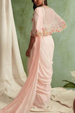 Priyanka Jain Blush pink pre-draped sari set Online Shopping