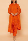 Desho Couture Orange floral embroidered short kurta set Online Shopping