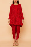 Desho Couture Red floral embroidered short kurta Online Shopping