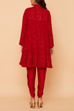 Desho Couture Red floral embroidered short kurta set Online Shopping