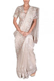 Dev R Nil Silver embroidered tissue sari set Online Shopping