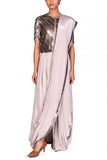 Dev R Nil Nude draped sari set Online Shopping