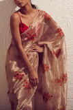 Dev R Nil Red rose tissue sari set Online Shopping