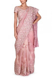 Dev R Nil Pink embroidered tissue sari set Online Shopping