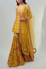 Drishti and Zahabia Yellow floral sharara set Online Shopping