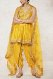 Gopi Vaid Mustard embellished peplum and dhoti set Online Shopping