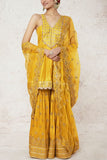 Gopi Vaid Mustard embellished peplum top and sharara set Online Shopping