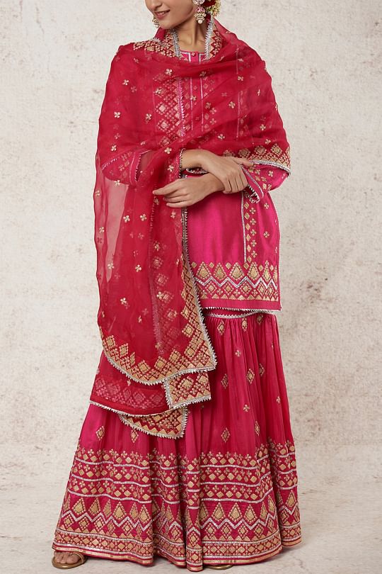 Gopi Vaid Pink tussar silk sharara set Online Shopping