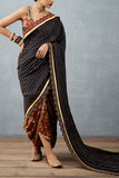 Torani Burgundy printed pre-draped sari Online Shopping