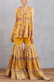 Torani Yellow printed jacket and sharara set Online Shopping