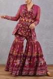 Torani Red printed sharara and jacket set Online Shopping