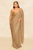 Itrh Dusky gold crystal pre-stitched sari set Online Shopping