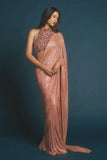 Itrh Peach crystal pre-stitched sari set Online Shopping