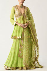 Itrh Neon green kalidar kurta sharara set Online Shopping