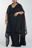 Itrh Black sari and cape set Online Shopping