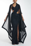 Itrh Black draped sari and cape Online Shopping