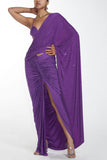 Itrh Purple draped sari set Online Shopping