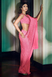 Itrh Pink crystal embellished pre-stitched sari set Online Shopping