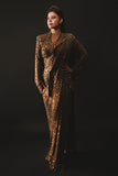 Itrh Brown leopard print crystal concept sari set Online Shopping