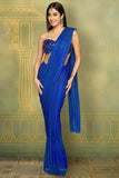 Itrh Royal blue embellished pre-draped sari set Online Shopping