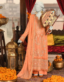 3PC-JJLS-S-JFU-25-708 Peach Organza Embroidered Junaid Jamshaid Brand Original Fabrics