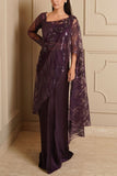 Kamaali Couture Purple embroidered sari Online Shopping