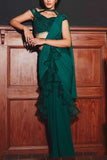 Kamaali Couture Green ruffle sari and blouse Online Shopping